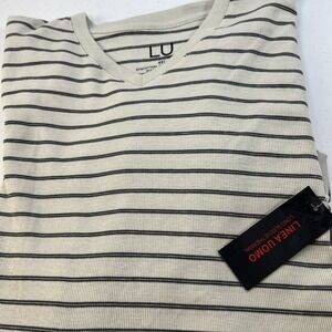 NWT Linea Uomo LU Cream with Black Stripes Waffle Knit Thermal V-Neck Size 4XL